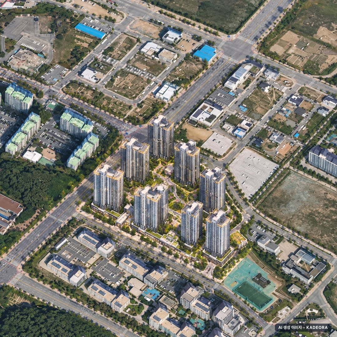공주월송지구 경남아너스빌 단지 전경 AI 상상도(주간 항공) — 충남 공주시 착공 366세대