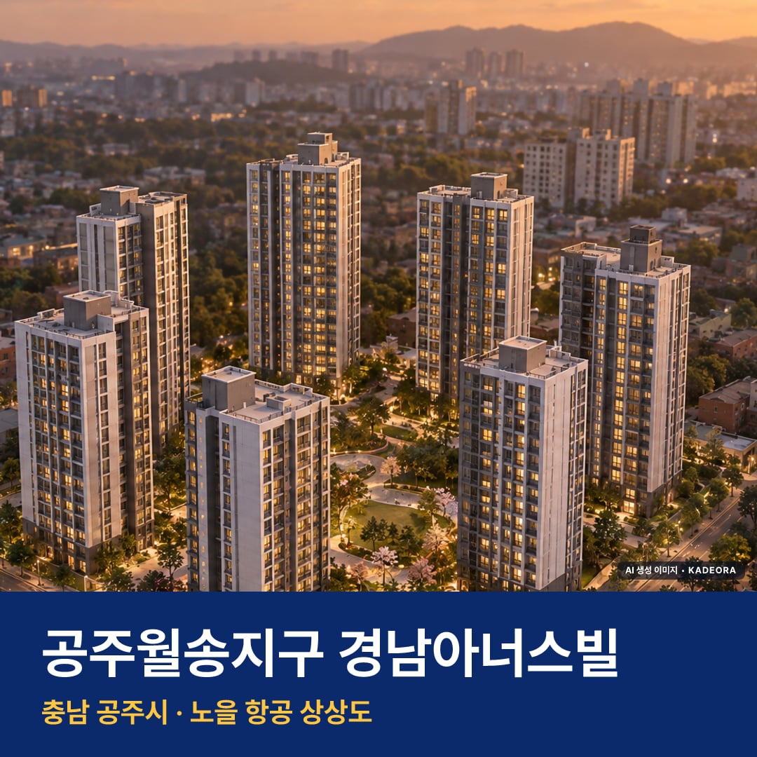 공주월송지구 경남아너스빌 재개발 공주월송지구 경남아너스빌 단지 전경 AI 상상도 — 공주시 월송동 366세대 — AI 생성 상상도 · 실제와 다를 수 있음