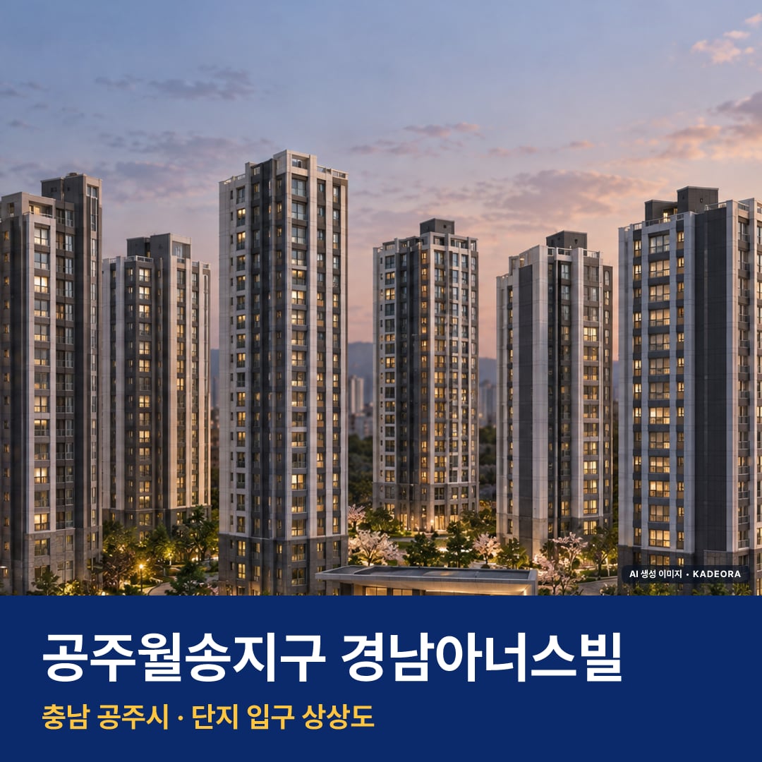 공주월송지구 경남아너스빌 재개발 공주월송지구 경남아너스빌 단지 전경 AI 상상도 — 공주시 월송동 366세대 — AI 생성 상상도 · 실제와 다를 수 있음