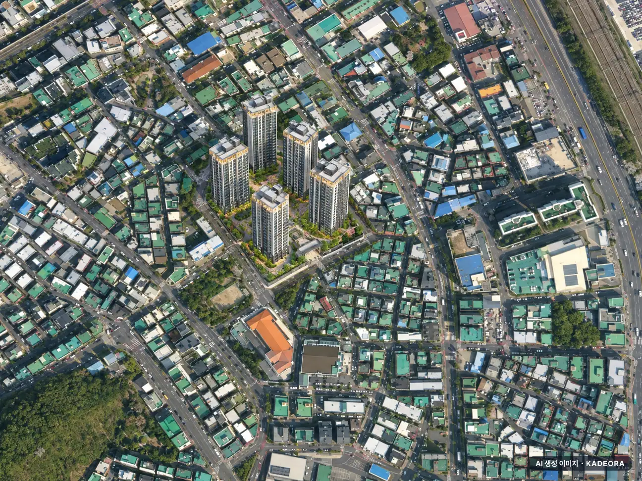 군포시 금정4구역 총 848세대 기준 AI 상상도 — 실제와 다를 수 있음 군포시 금정4구역 총 848세대 기준 AI 상상도(주간 항공) — 실제와 다를 수 있음