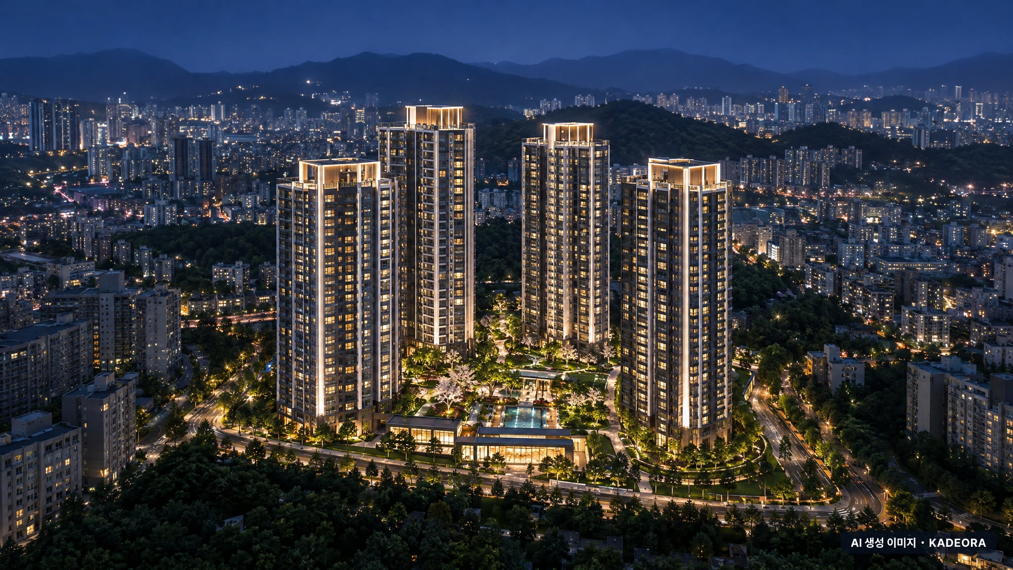 부산 수영구 알티에로 광안 조감도 AI 상상도(야경) — 부산 수영구 착공 366세대