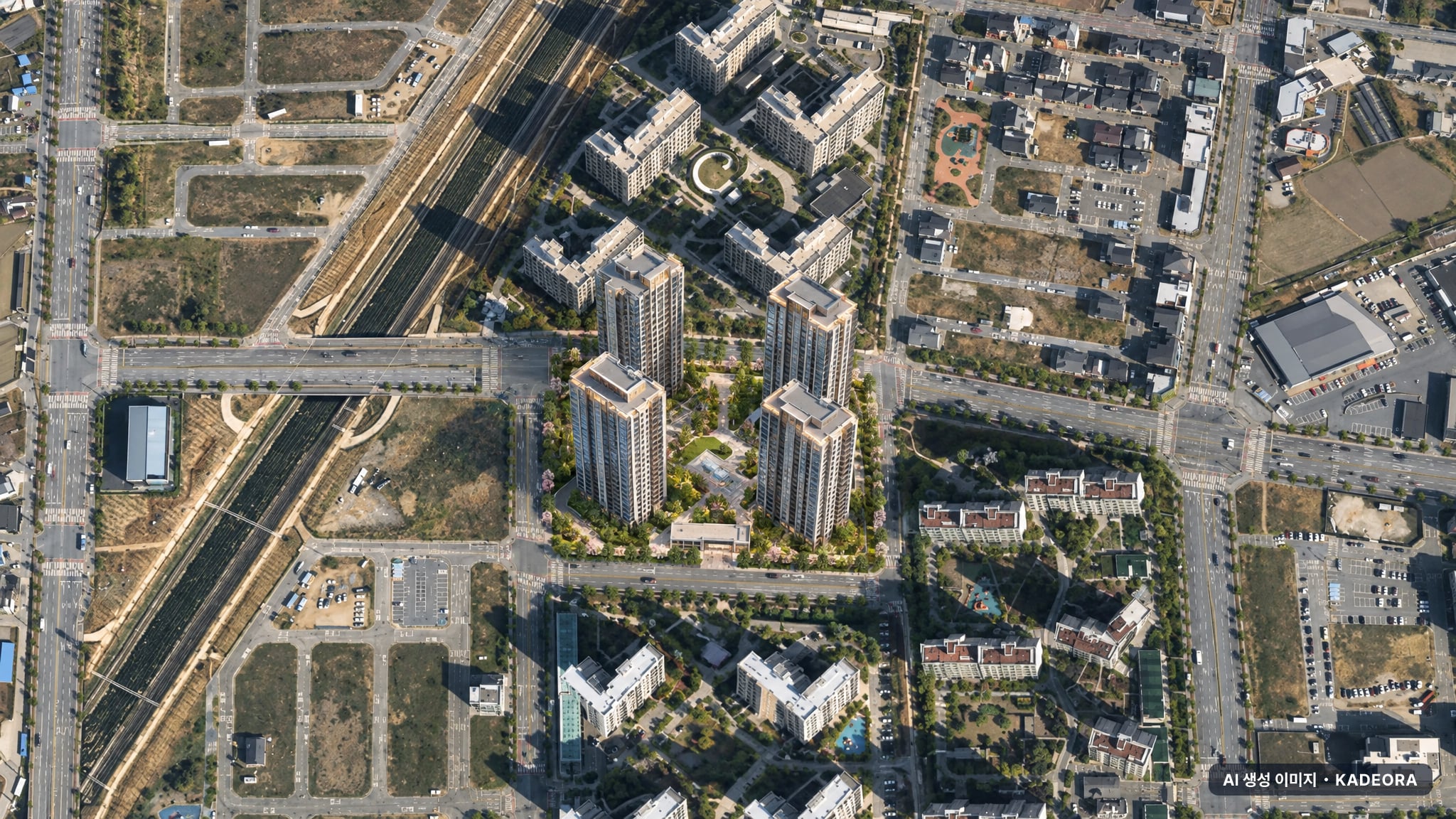 안성 아양지구 B-3-1BL 영무예다음 단지 전경 AI 상상도(주간 항공) — 경기 안성시 착공 288세대