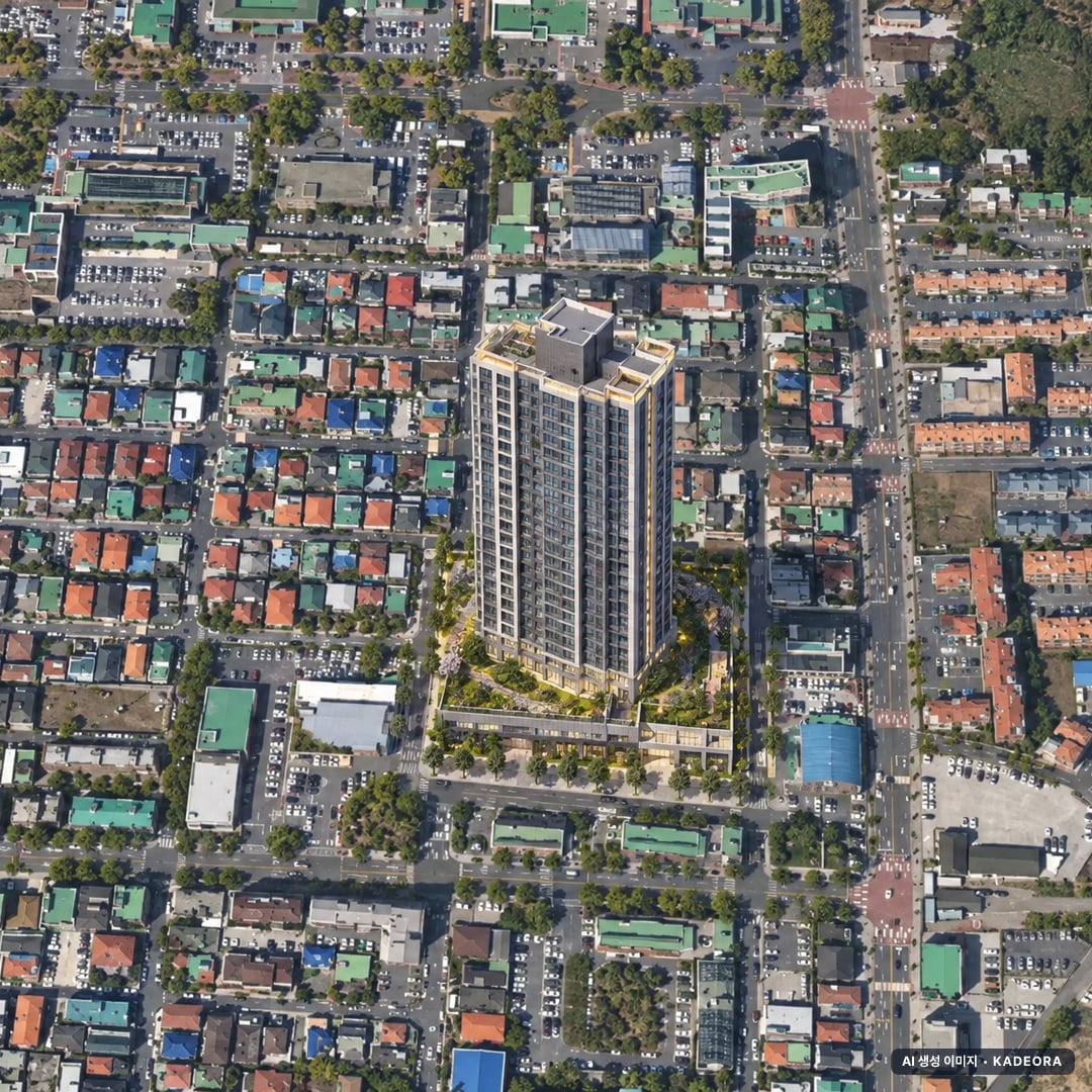 이안 연동스퀘어 단지 전경 AI 상상도(주간 항공) — 제주 제주시 착공 96세대