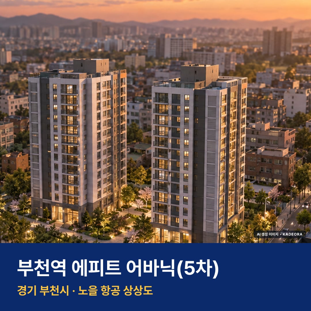 부천역 에피트 어바닉(5차) 청약 부천역 에피트 어바닉(5차) 단지 전경 AI 상상도 — 부천시 원미동 — AI 생성 상상도 · 실제와 다를 수 있음