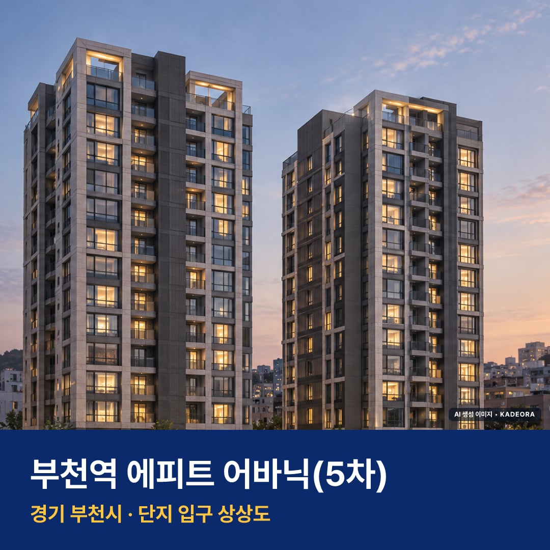 부천역 에피트 어바닉(5차) 청약 부천역 에피트 어바닉(5차) 단지 전경 AI 상상도 — 부천시 원미동 — AI 생성 상상도 · 실제와 다를 수 있음