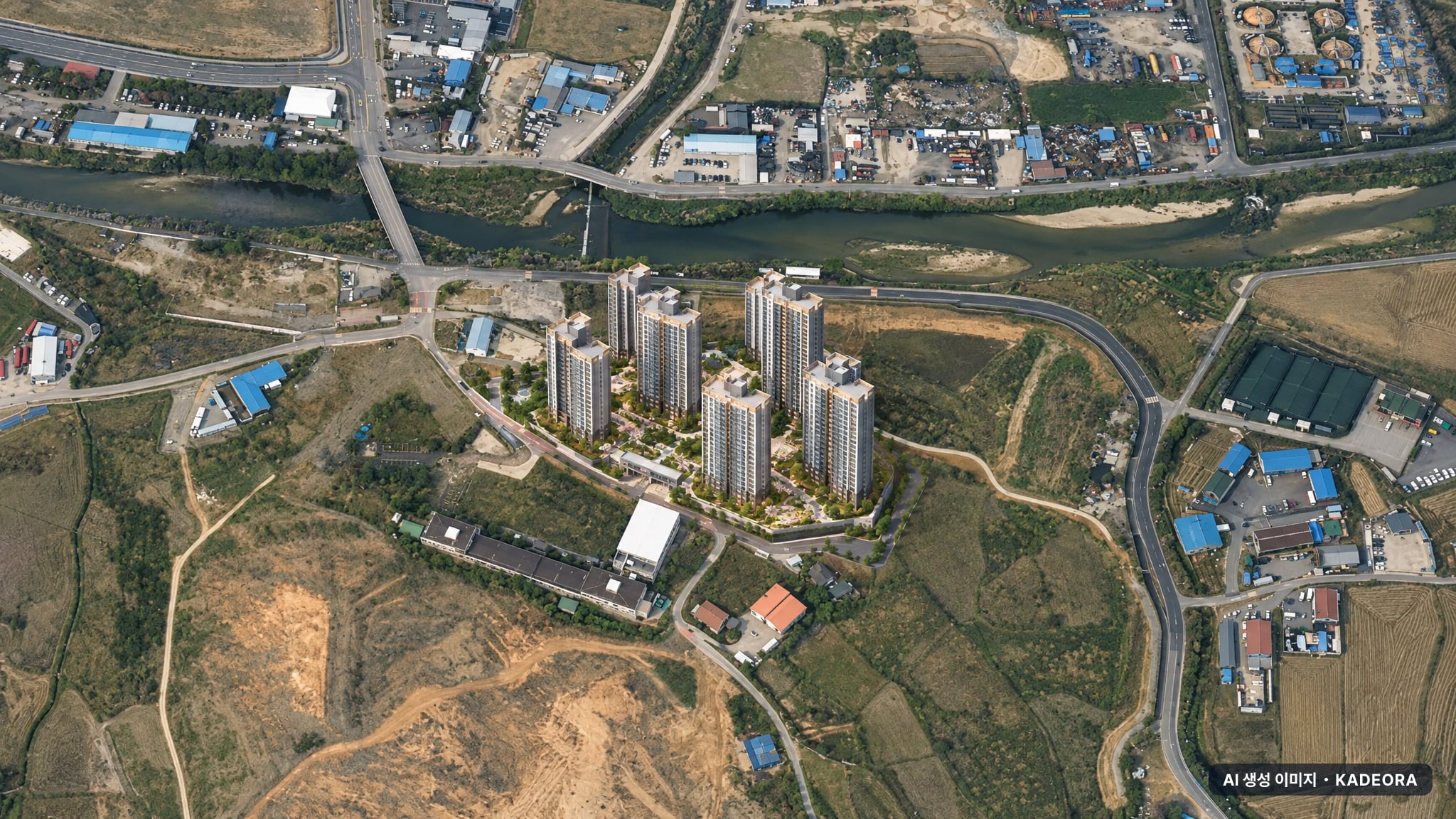 아산 그랑시티필하우스 단지 전경 AI 상상도(주간 항공) — 충남 아산시 분양 예고