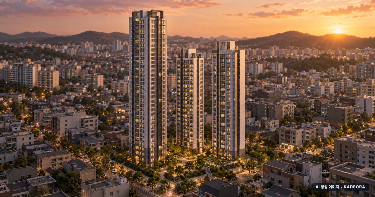 해링턴플레이스 명륜역 3개동·최고 46층·총 242세대 기준 AI 상상도 — 실제와 다를 수 있음 해링턴플레이스 명륜역 3개동·최고 46층·총 242세대 기준 AI 상상도(노을 항공) — 실제와 다를 수 있음