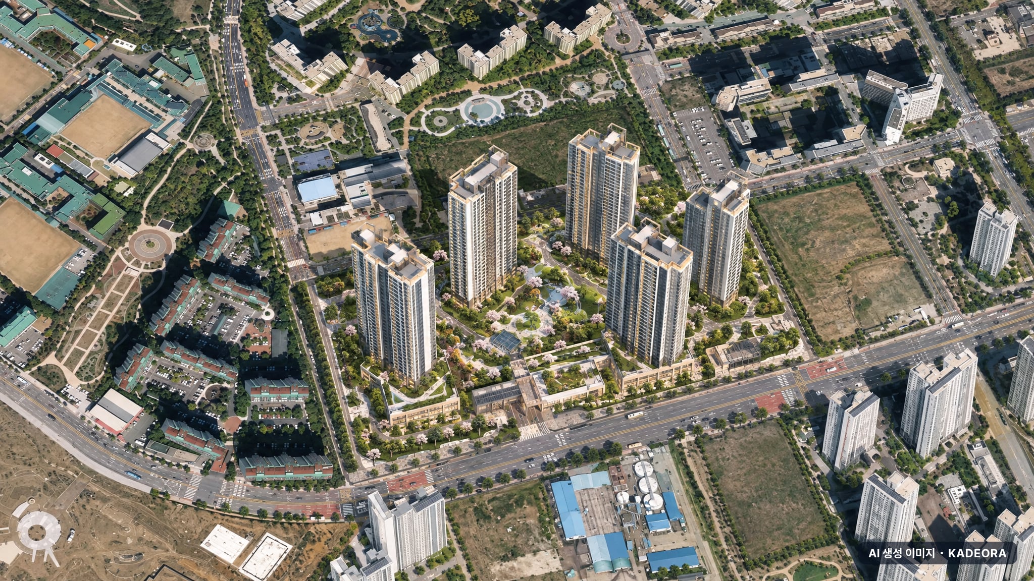 인하대역 수자인 로이센트 단지 전경 AI 상상도(주간 항공) — 인천 미추홀구 착공 959세대