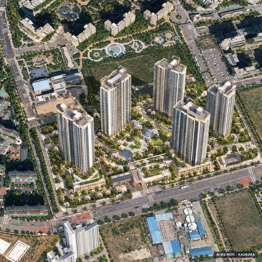 인하대역 수자인 로이센트 단지 전경 AI 상상도(주간 항공) — 인천 미추홀구 착공 959세대
