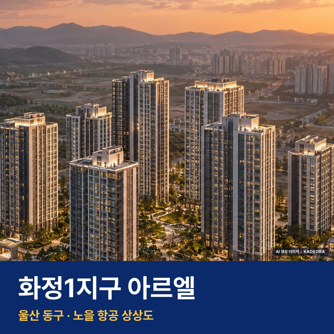 화정1지구 아르엘 재개발 화정1지구 아르엘 단지 전경 AI 상상도 — 동구 802세대 — AI 생성 상상도 · 실제와 다를 수 있음