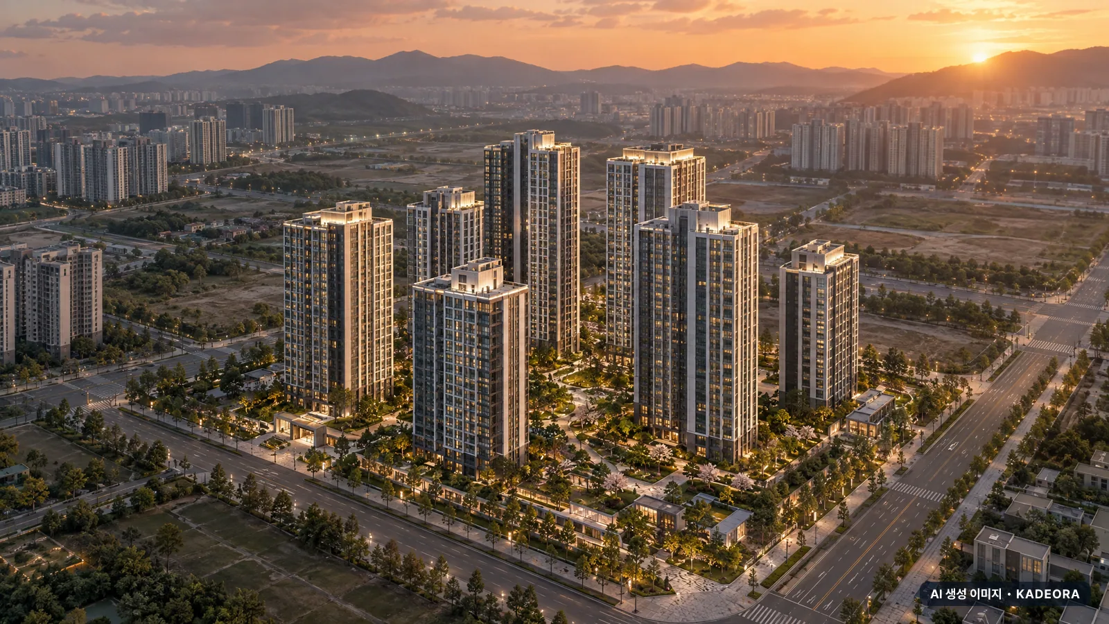 화정1지구 아르엘 단지 전경 AI 상상도(저녁) — 동구 아파트 분양