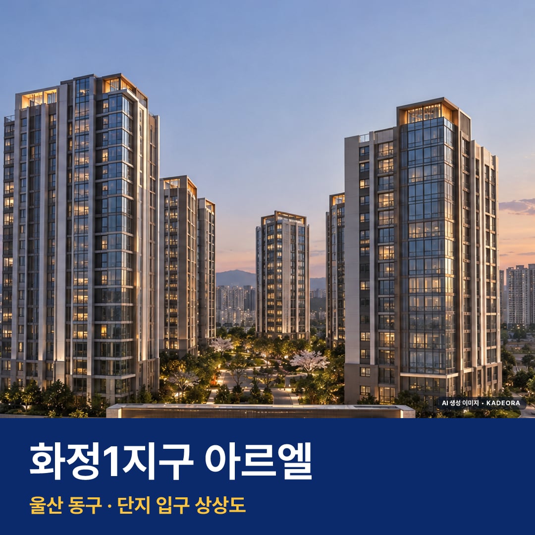 화정1지구 아르엘 재개발 화정1지구 아르엘 단지 전경 AI 상상도 — 동구 802세대 — AI 생성 상상도 · 실제와 다를 수 있음