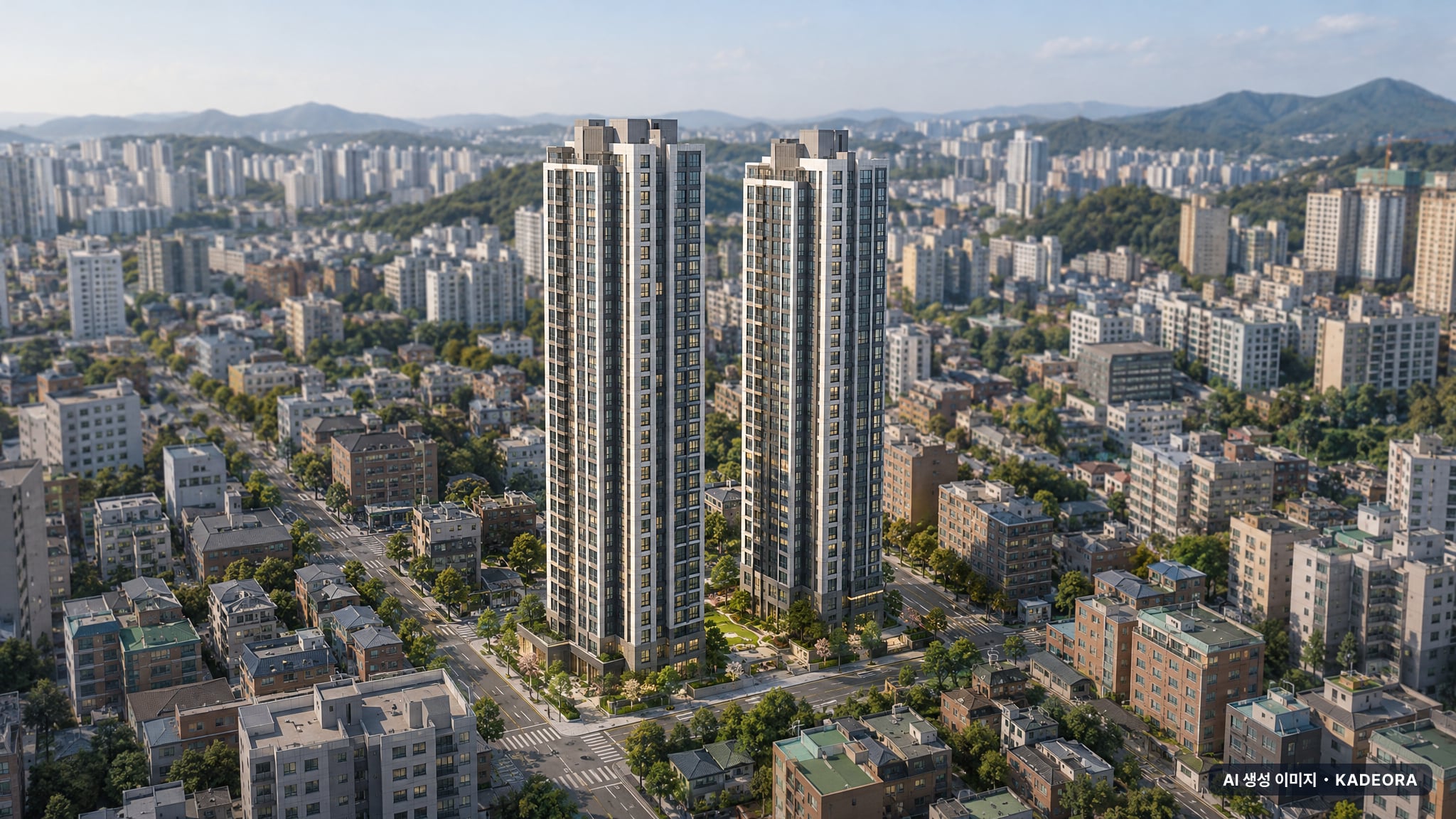 e편한세상 번영로 리더스포레 단지 전경 AI 상상도(주간 항공) — 남구 192세대