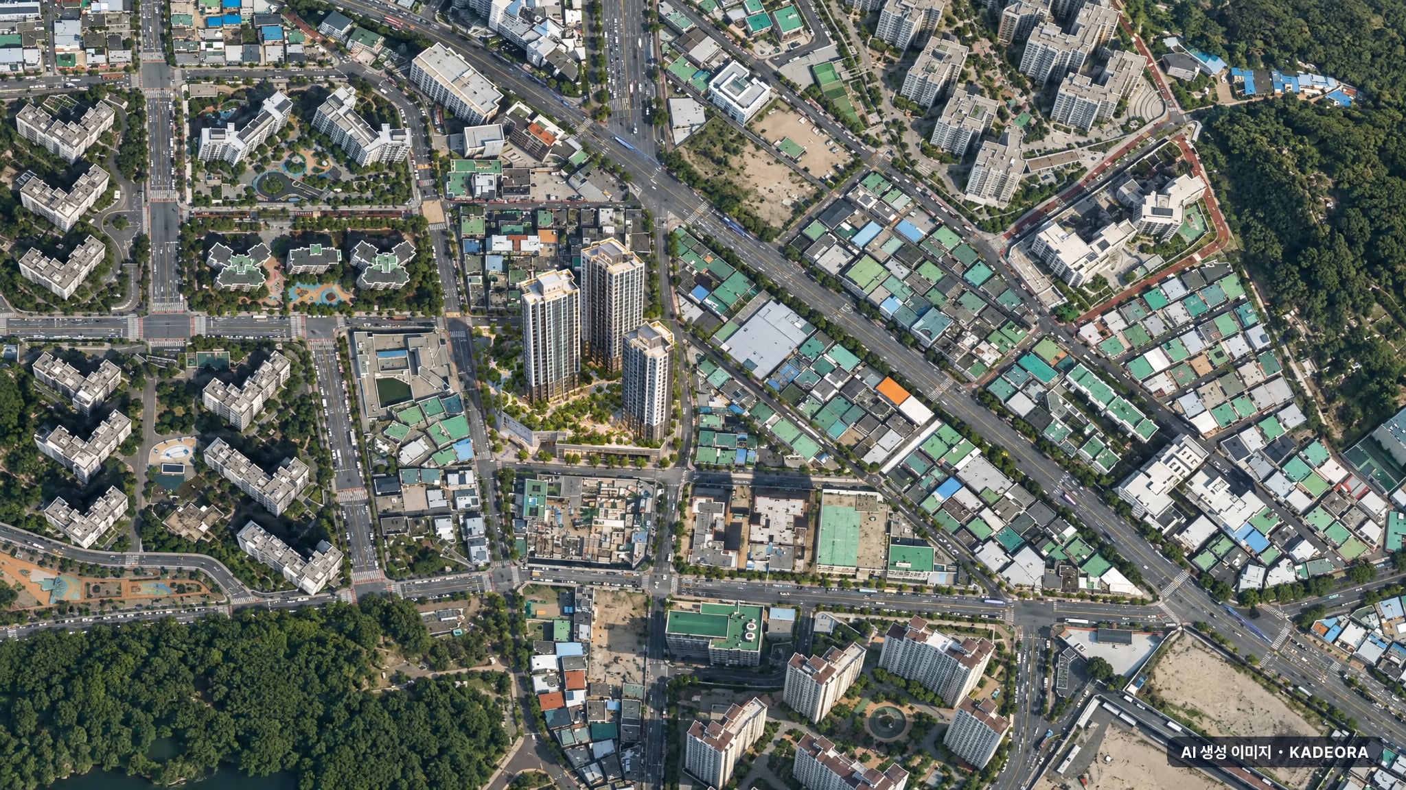 e편한세상 번영로 리더스포레 단지 전경 AI 상상도(주간 항공) — 울산 남구 착공 192세대