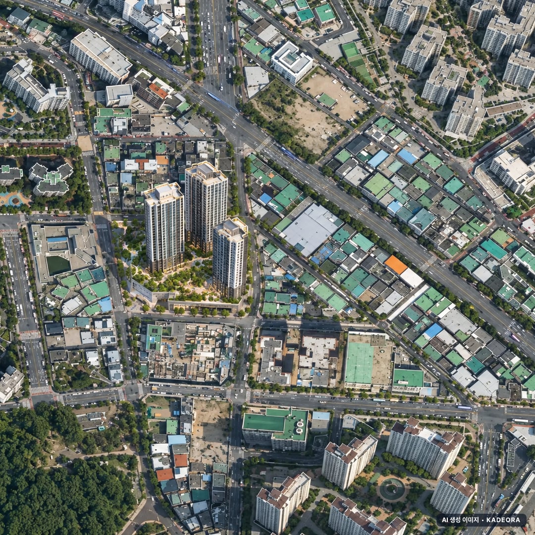 e편한세상 번영로 리더스포레 단지 전경 AI 상상도(주간 항공) — 울산 남구 착공 192세대