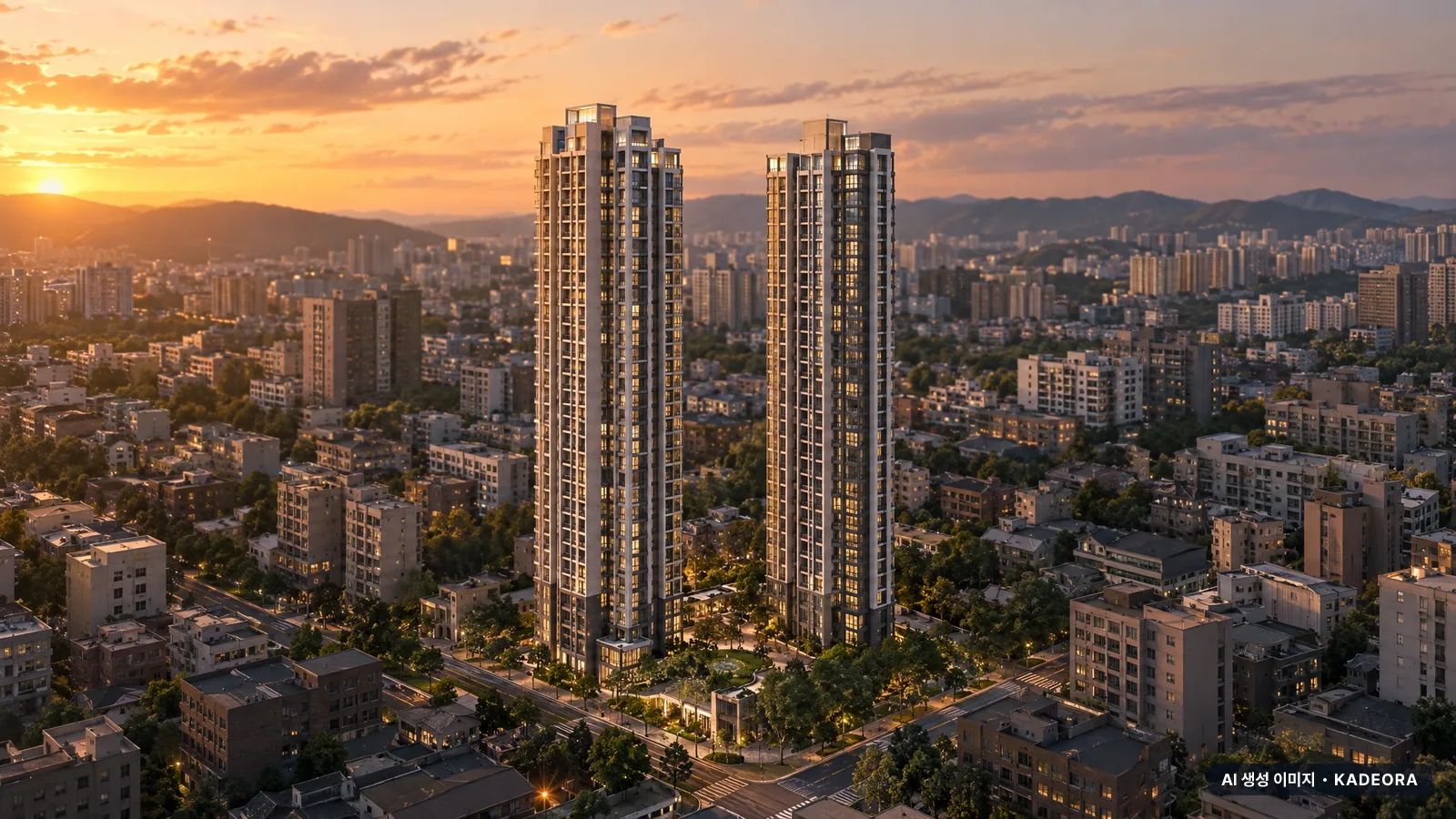 e편한세상 번영로 리더스포레 단지 전경 AI 상상도(저녁) — 남구 아파트 분양