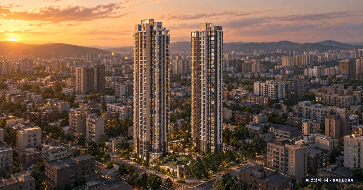 e편한세상 번영로 리더스포레 2개동·최고 37층·총 192세대 기준 AI 상상도(노을 항공) — 실제와 다를 수 있음