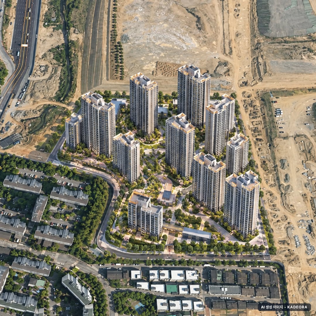 더샵 검단레이크파크(AB23BL) 13개동·최고 29층·이번 1,403세대 공급 기준 AI 상상도 — 실제와 다를 수 있음 더샵 검단레이크파크(AB23BL) 13개동·최고 29층·이번 1,403세대 공급 기준 AI 상상도(주간 항공) — 실제와 다를 수 있음