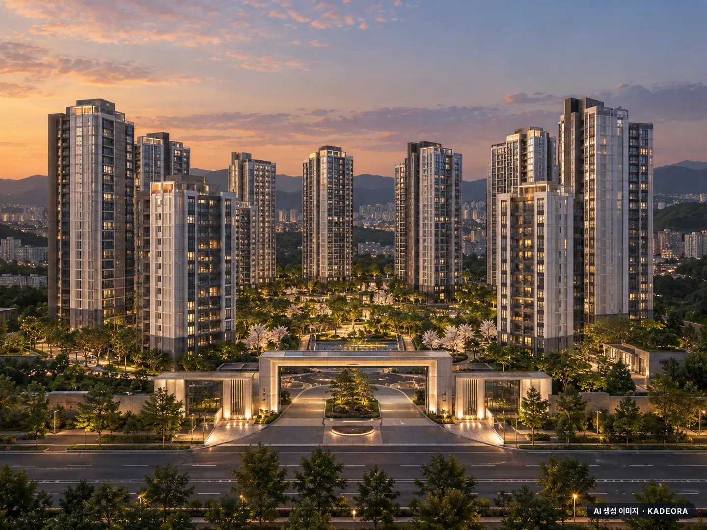 중앙공원 롯데캐슬 시그니처 1BL 12개동·최고 28층·총 929세대 기준 AI 상상도(단지 입구) — 실제와 다를 수 있음
