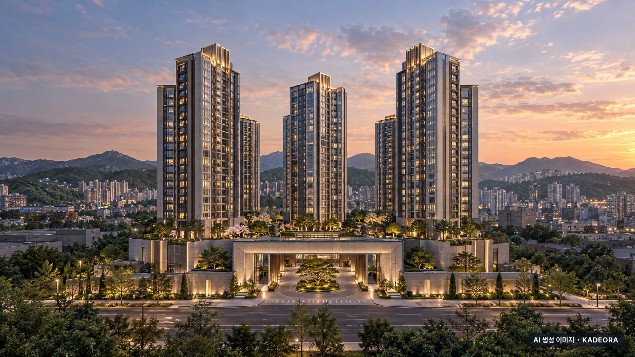 중앙공원 롯데캐슬 시그니처 1BL 단지 전경 AI 상상도(단지 입구) — 광주 서구 착공 929세대