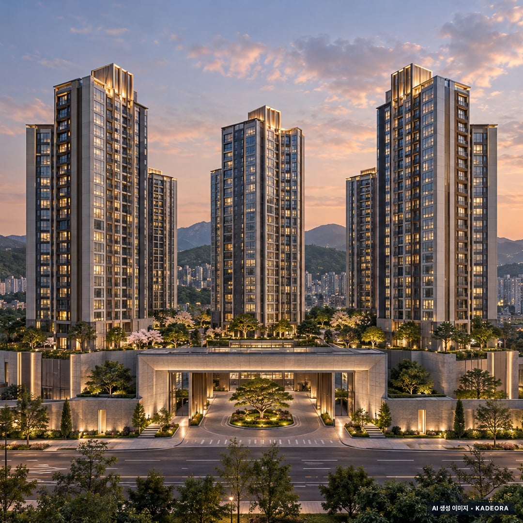 중앙공원 롯데캐슬 시그니처 1BL 단지 전경 AI 상상도(단지 입구) — 광주 서구 착공 929세대