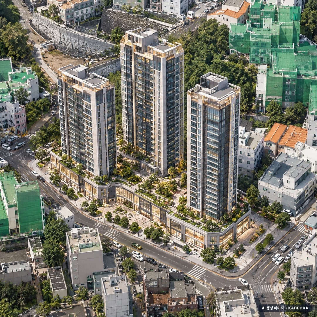 파주 운정3지구 주상복합용지 1BL(사전청약) 주간 항공 상상도 · AI 생성 이미지로 실제와 다를 수 있음 파주 운정3지구 주상복합용지 1BL(사전청약) 단지 전경 AI 상상도(주간 항공) — 경기 파주시 착공 392세대
