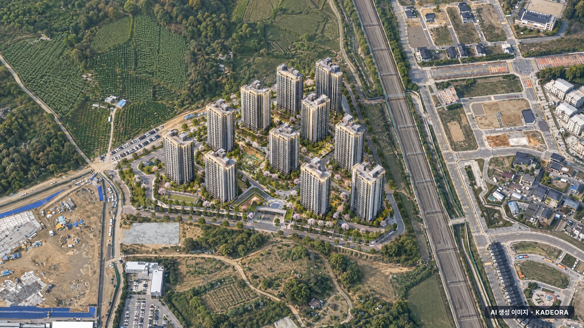 천안 아이파크 시티 2단지 단지 전경 AI 상상도(주간 항공) — 충남 천안시 착공 977세대