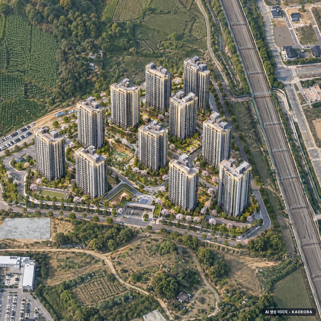천안 아이파크 시티 2단지 단지 전경 AI 상상도(주간 항공) — 충남 천안시 착공 977세대