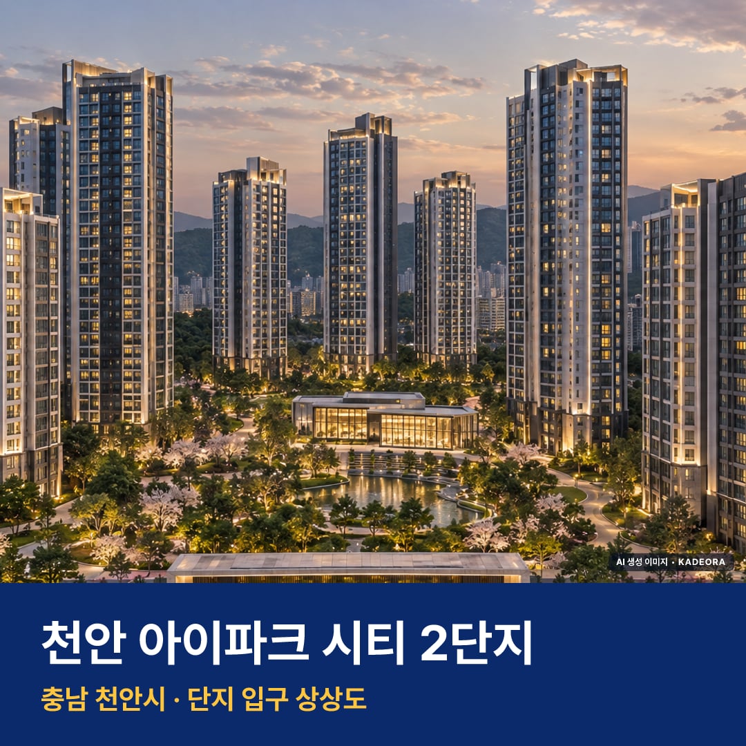 천안 아이파크 시티 2단지 재개발 천안 아이파크 시티 2단지 단지 전경 AI 상상도 — 천안시 부대동 977세대 — AI 생성 상상도 · 실제와 다를 수 있음