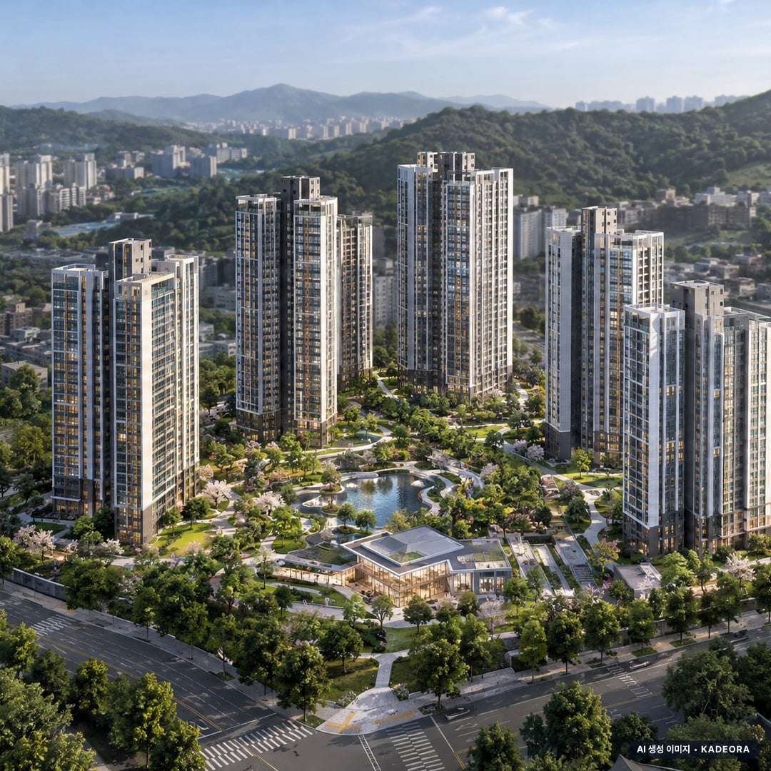 양주 회천지구 A-8BL 로제비앙 엘가 단지 전경 AI 상상도(주간 항공) — 경기 양주시 착공 361세대