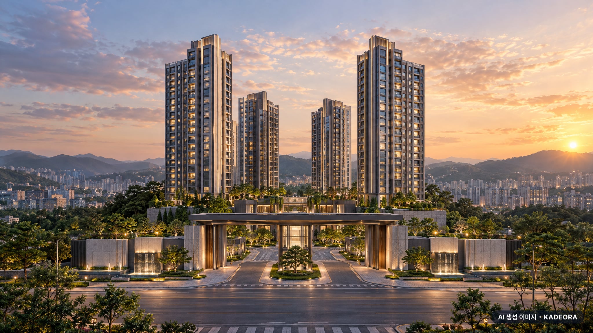 해운대 마티안 디에디션 조감도 AI 상상도(단지 입구) — 부산 해운대구 분양 예고 220세대