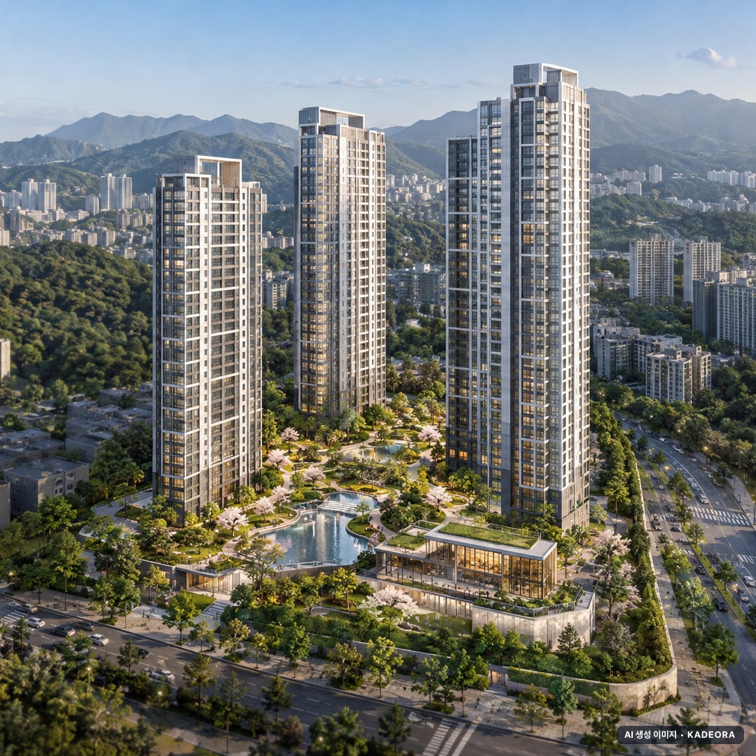 함안가야 휴니온아르떼 단지 전경 AI 상상도(주간 항공) — 경남 함안군 착공 92세대