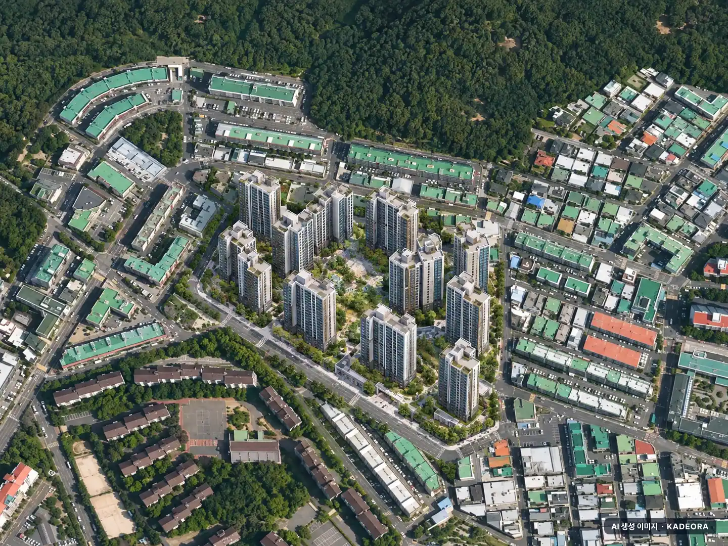 울산 남구 B-04 재개발 총 1,484세대 기준 AI 상상도 — 실제와 다를 수 있음 울산 남구 B-04 재개발 총 1,484세대 기준 AI 상상도(주간 항공) — 실제와 다를 수 있음