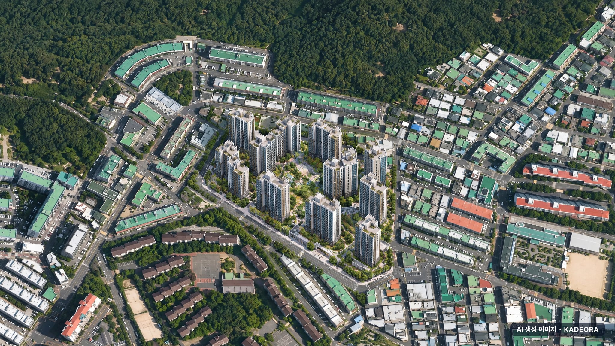울산 남구 B-04 재개발 조감도 AI 상상도(주간 항공) — 울산 남구 시공사 선정 1,441세대