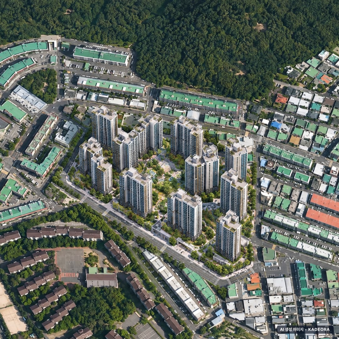 울산 남구 B-04 재개발 조감도 AI 상상도(주간 항공) — 울산 남구 시공사 선정 1,441세대