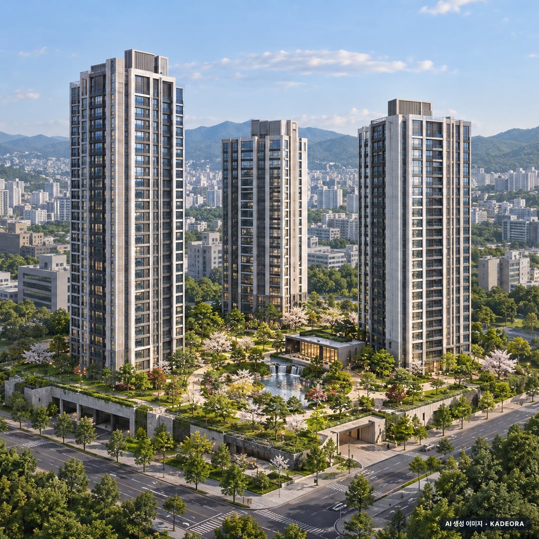 구리갈매역세권 A-4블록 공공분양주택(본청약) 주간 항공 상상도 · AI 생성 이미지로 실제와 다를 수 있음 구리갈매역세권 A-4블록 공공분양주택(본청약) 단지 전경 AI 상상도(주간 항공) — 경기 구리시 착공 251세대