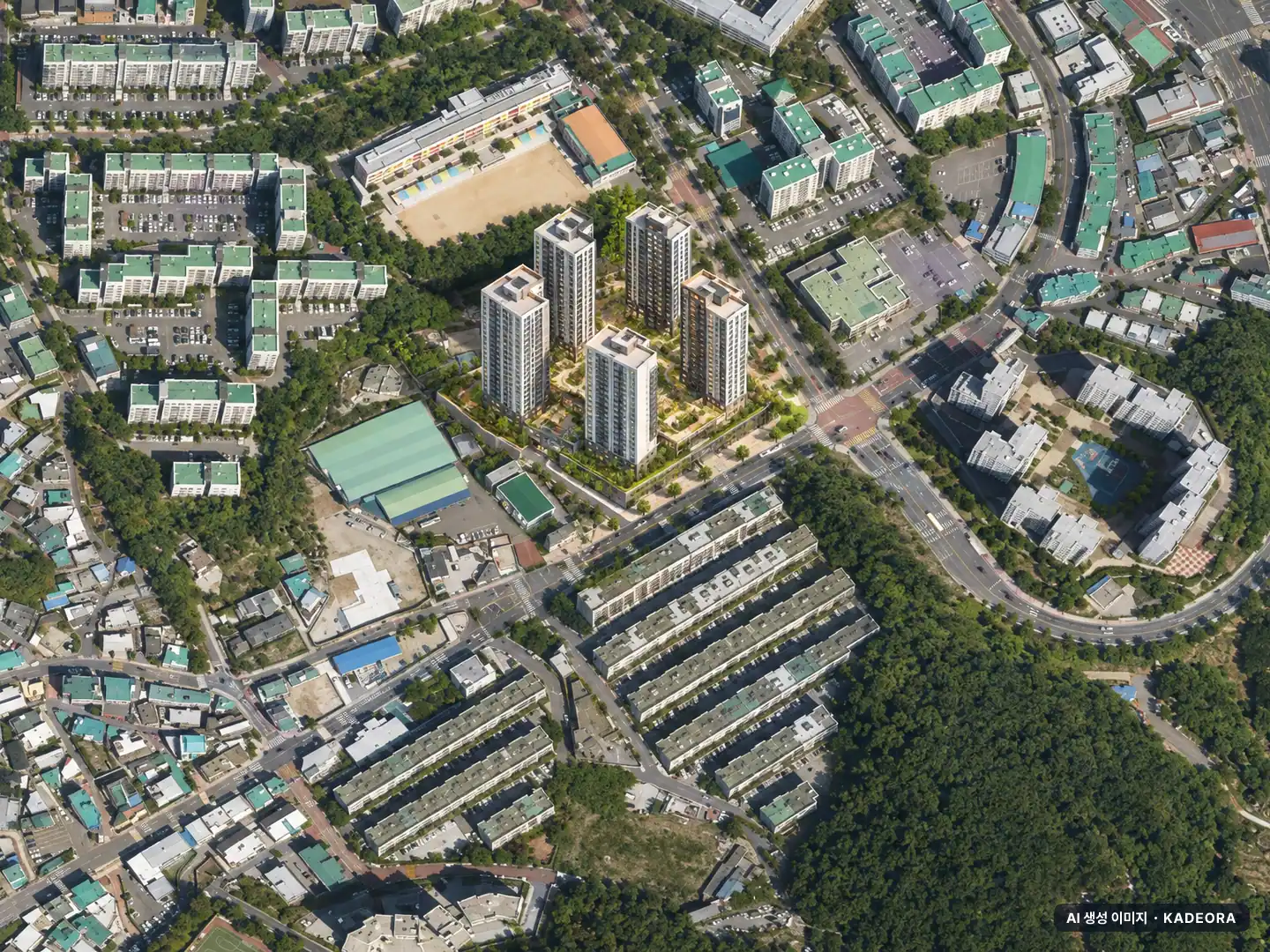 부산 영도구 동삼1 재건축 총 647세대 기준 AI 상상도(주간 항공) — 실제와 다를 수 있음