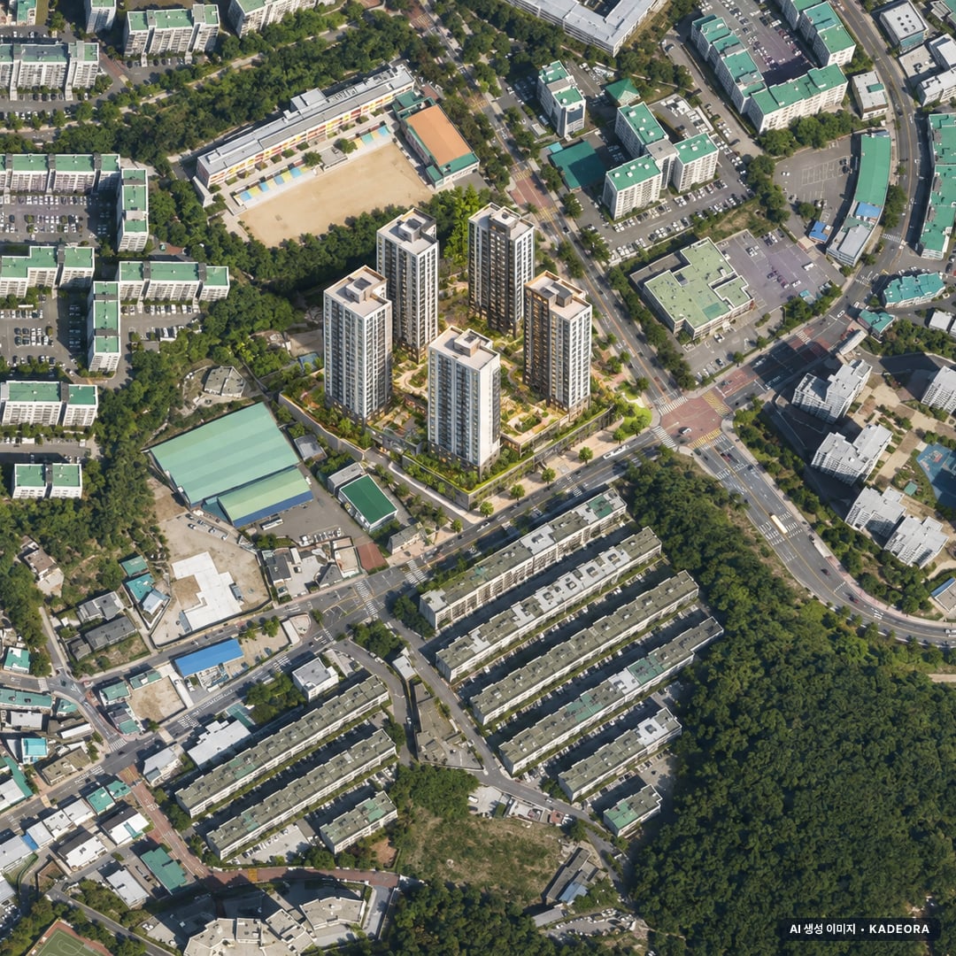 부산 영도구 동삼1 재건축 조감도 AI 상상도(주간 항공) — 부산 영도구 조합설립 647세대