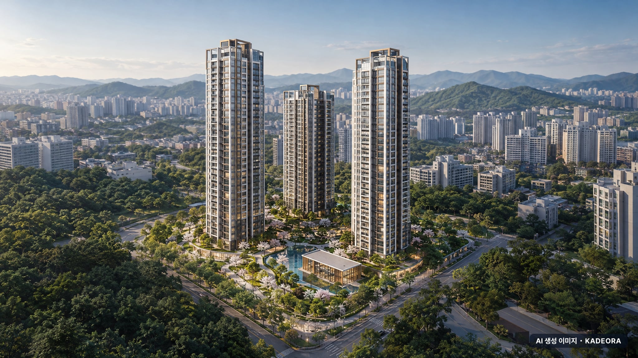 힐스테이트 양산더스카이 2단지 단지 전경 AI 상상도(주간 항공) — 경남 양산시 착공 299세대