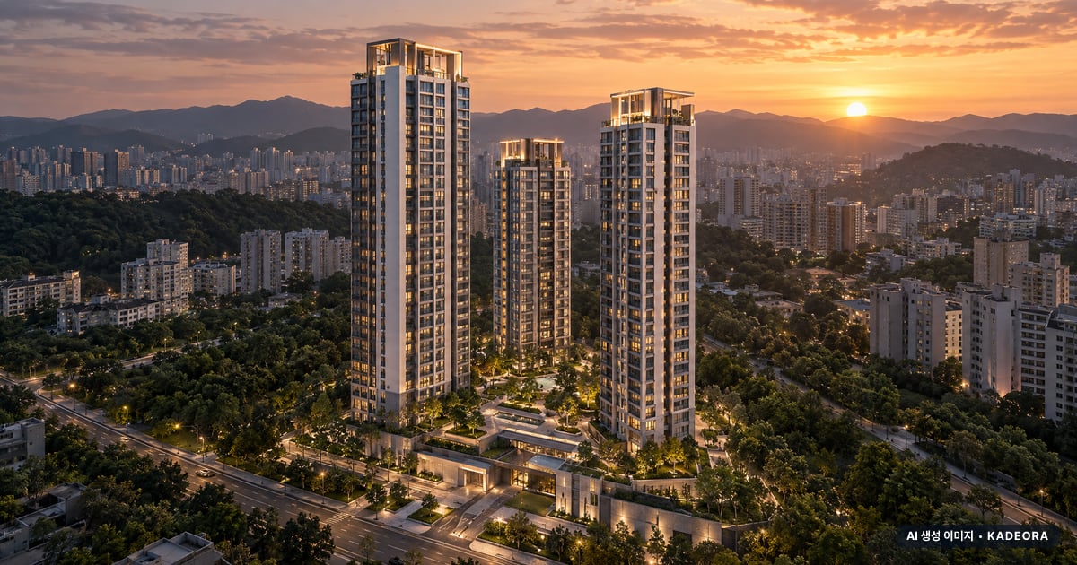 힐스테이트 양산더스카이 2단지 조감도 AI 상상도(노을 항공) — 경남 양산시 착공 299세대