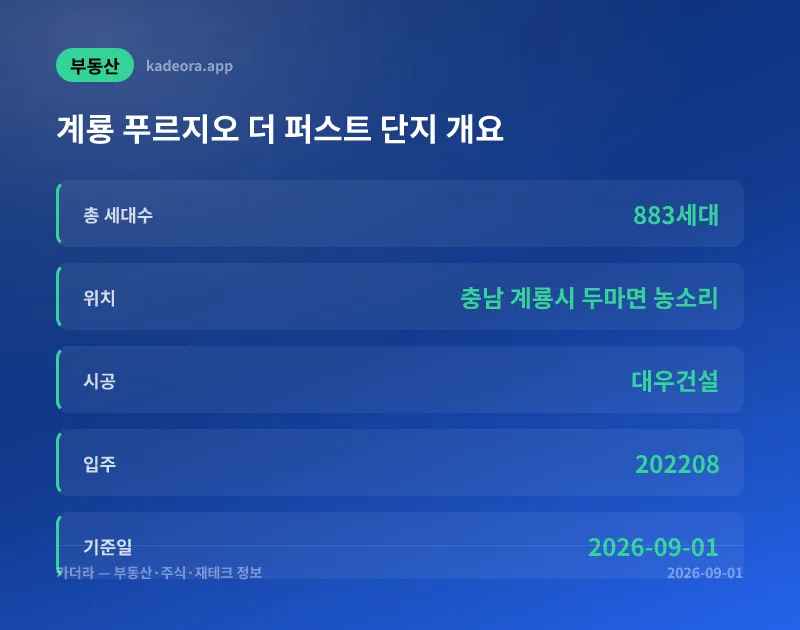 계룡 푸르지오 더 퍼스트 청약 분석 | 충청남도 계룡시 883세대 로또청약 가이드 · 2026년 7월 아파트
