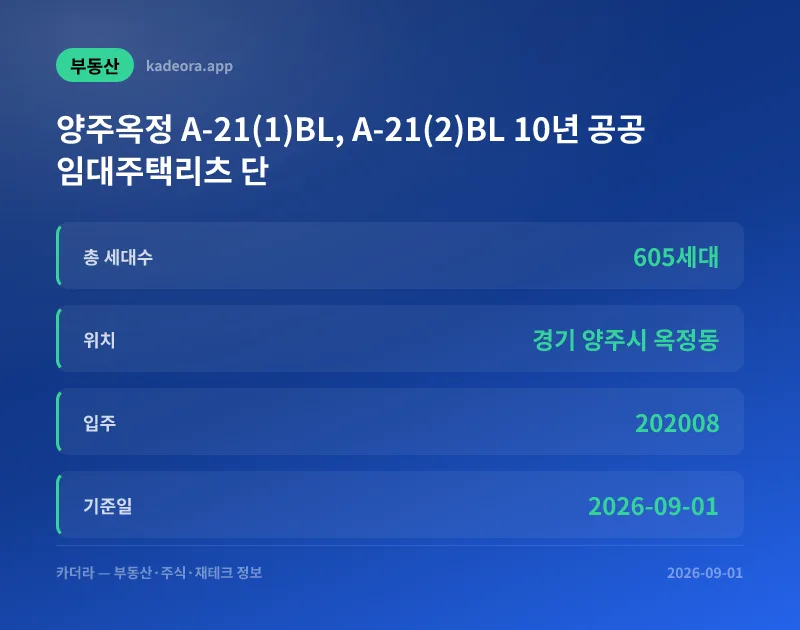 양주옥정 A-21 공공임대주택리츠 605세대 분석 | 경기도 양주시 · 2026년 7월 아파트