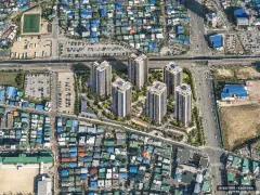 더샵 의정부역 링크시티 6개동·최고 48층·총 1,401세대 기준 AI 상상도(주간 항공) — 실제와 다를 수 있음