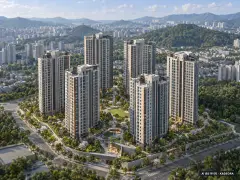 향남역 그로브 스위첸 7개동·최고 29층·총 933세대 기준 AI 상상도(주간 항공) — 실제와 다를 수 있음
