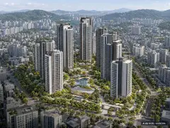 창원 푸르지오 파크베뉴 총 570세대 기준 AI 상상도(주간 항공) — 실제와 다를 수 있음