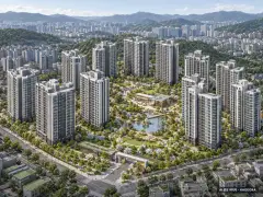 안산시 고잔연립5 총 1,484세대 기준 AI 상상도(주간 항공) — 실제와 다를 수 있음