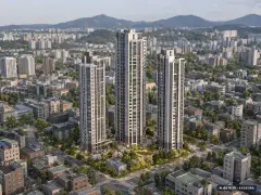 숭의역 노르웨이숲 더 스카이 3개동·최고 40층·총 324세대(이번 35세대 공급) 기준 AI 상상도 — 실제와 다를 수 있음 숭의역 노르웨이숲 더 스카이 3개동·최고 40층·총 324세대(이번 35세대 공급) 기준 AI 상상도(주간 항공) — 실제와 다를 수 있음