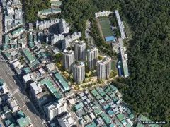 부산 사하구 하단4 재개발 총 920세대 기준 AI 상상도(주간 항공) — 실제와 다를 수 있음