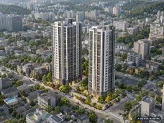 서광교 한라비발디 레이크포레 2개동·최고 28층·총 285세대 기준 AI 상상도 — 실제와 다를 수 있음 서광교 한라비발디 레이크포레 2개동·최고 28층·총 285세대 기준 AI 상상도(주간 항공) — 실제와 다를 수 있음