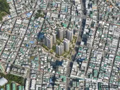 부산 남구 용호4 재개발 총 916세대 기준 AI 상상도 — 실제와 다를 수 있음 부산 남구 용호4 재개발 총 916세대 기준 AI 상상도(주간 항공) — 실제와 다를 수 있음